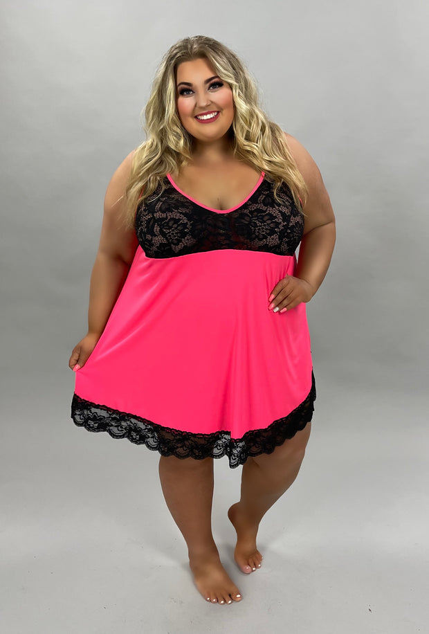 99 SV {You're All Mine} Pink Black Lace Chest Lingerie Gown CURVY BRAND !!! PLUS SIZE 1X 2X 3X 4X 5X 6X