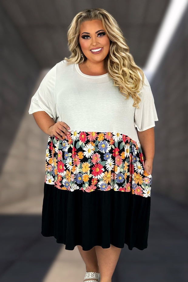 17 CP-A {From Here To Daisy} Ivory/Black Daisy Print Dress CURVY BRAND!!!  EXTENDED PLUS SIZE 4X 5X 6X