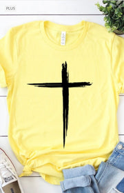 26 GT-M {Find Inner Peace} Yellow Cross Print Graphic Tee PLUS SIZE 2X 3X