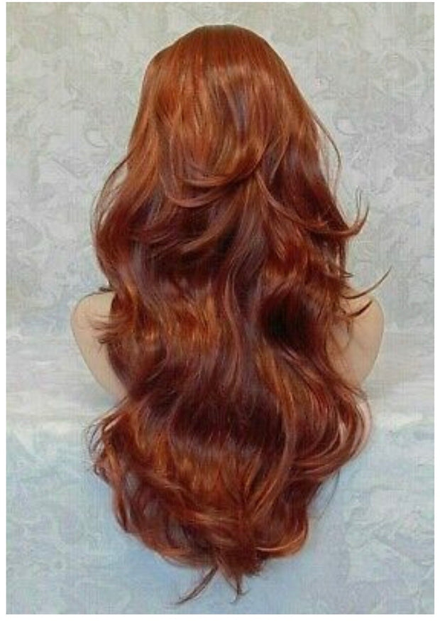 {Diane} Long Red Slight Waves Synthetic  Headband Wig