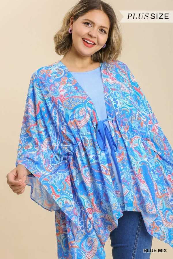 21 OT-T {Plan For The Best} Umgee Blue Print Kimono PLUS SIZE XL 1X 2X