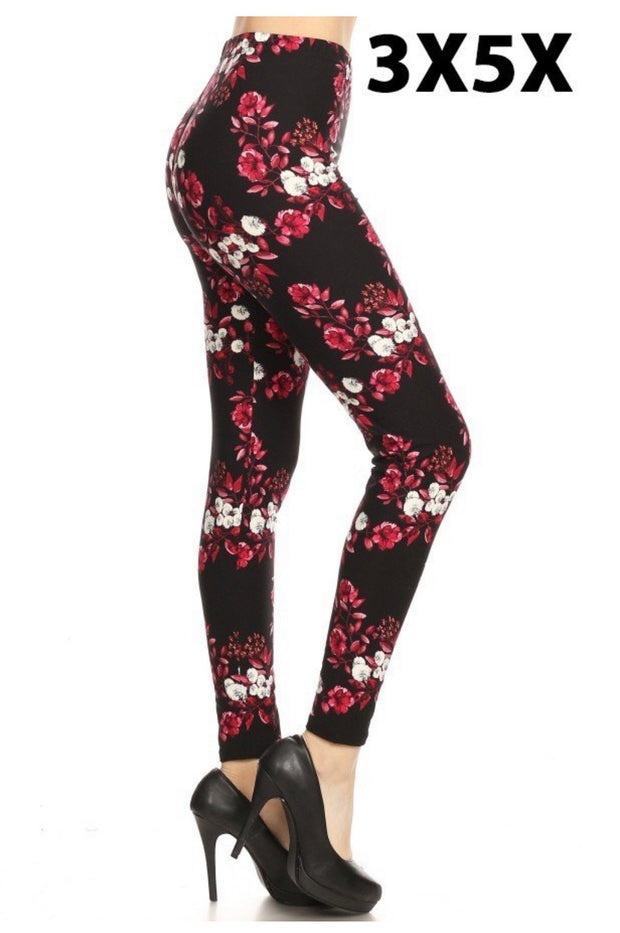 BT  {Fresh As A Flower} Black Floral Print Leggings EXTENDED PLUS SIZE 3X/5X