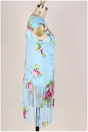 67 PPS-Q { Slanted Rose} Light Blue Tunic W/ Roses PLUS SIZE 1X 2X 3X