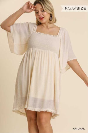 19 SQ-A {Good Luck} UMGEE Cream Bell Sleeve Smock Dress PLUS SIZE XL 1X 2X