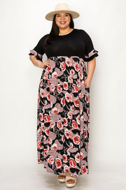 LD-Z {Fan Of Floral} Black/Red Floral Maxi Dress EXTENDED PLUS SIZE 3X 4X 5X