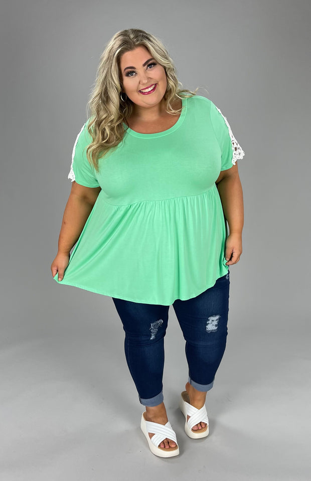 36 SD-A {Something Special} Mint  Babydoll Lace Sleeve Top  PLUS SIZE 1X 2X 3X