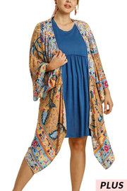 99 OT-N {A Turn Around} Umgee Almond Floral Kimono PLUS SIZE XL/1X  1X/2X