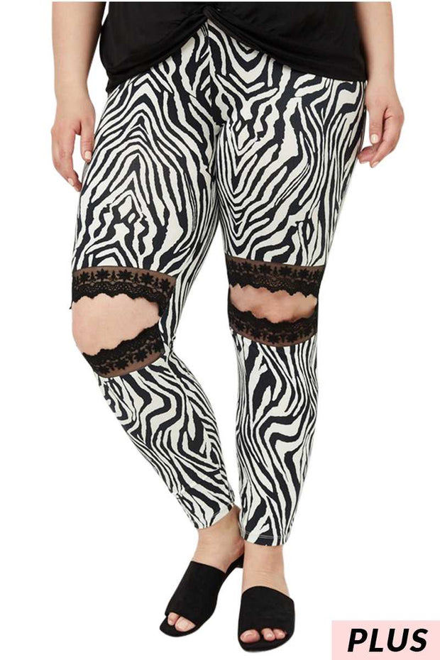 BT-99  {A Little "Kneedy} Zebra Print Pants With Black Lace Cut-Out PLUS SIZE 1X 2X 3X