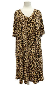 44 PSS-A {Love On The Run} Leopard Print V-Neck Dress PLUS SIZE 3X 4X 5X