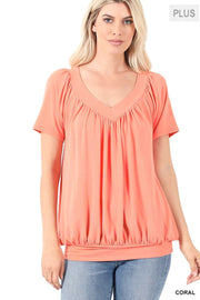 90 SSS-B {The Best Of The Best} Coral V-Neck Top PLUS SIZE 1X 2X 3X