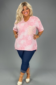 92 CP-S {Makes My Heart Happy} Pink Floral V-Neck Top PLUS SIZE XL 2X 3X