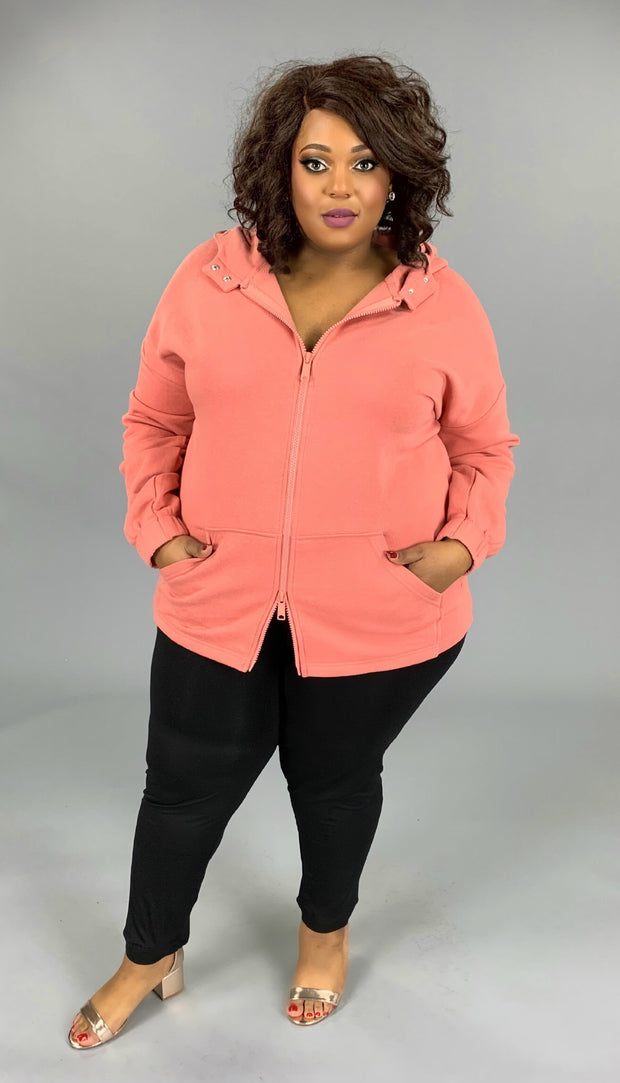 OT-A {Comfy Chic} Ash Rose Hoodie Jacket with Full Zipper PLUS SIZE 1X 2X 3X