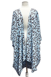 27 OT {Wild Like Me} Light Blue Leopard Print Kimono EXTENDED PLUS SIZE 3X 4X 5X