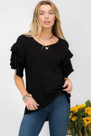 32 SSS-N {Keeping Close} Black Ruffle Sleeve Top PLUS SIZE XL 2X 3X