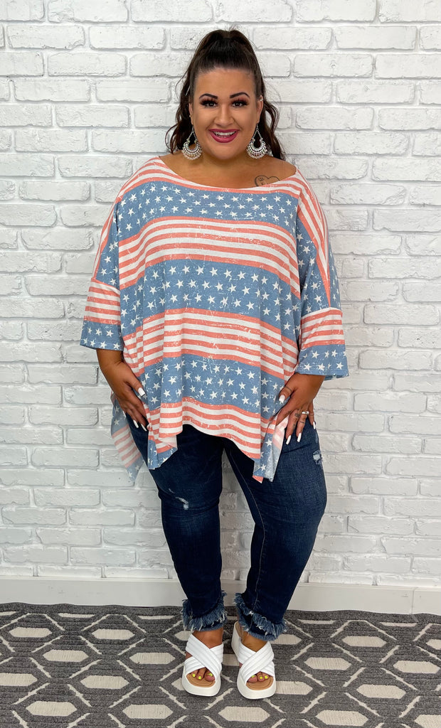 72 GT-A {Proud To Be}  Striped Flag Graphic Tee Plus Size 1X 2X 3X