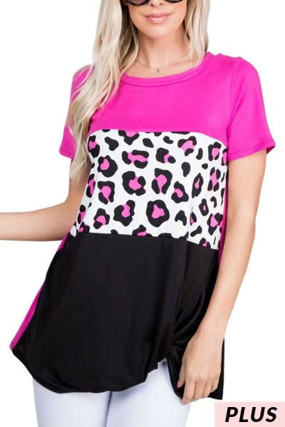 78 CP-Z {Side Show} Fuchsia/Black Leopard Top PLUS SIZE 1X 2X 3X