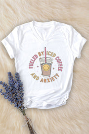 28 GT {Iced Coffee And Anxiety} Ivory V-Neck Graphic Tee PLUS SIZE XL 2X