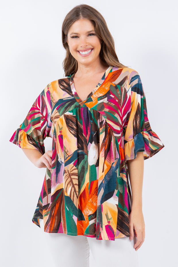 28 PQ {Along For The Ride} Green/Orange Babydoll Top PLUS SIZE 1X 2X 3X