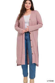 24 OT-R {Close To You } Lt. Rose Ribbed Button Up Duster SALE!!! PLUS SIZE 1X 2X 3X