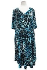 30 PSS {Wild Down Under} Teal Leopard V-Neck Dress EXTENDED PLUS SIZE 3X 4X 5X