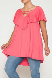 81 SSS-N {All So Simple} Coral Caged Neck Tunic PLUS SIZE XL 2X 3X