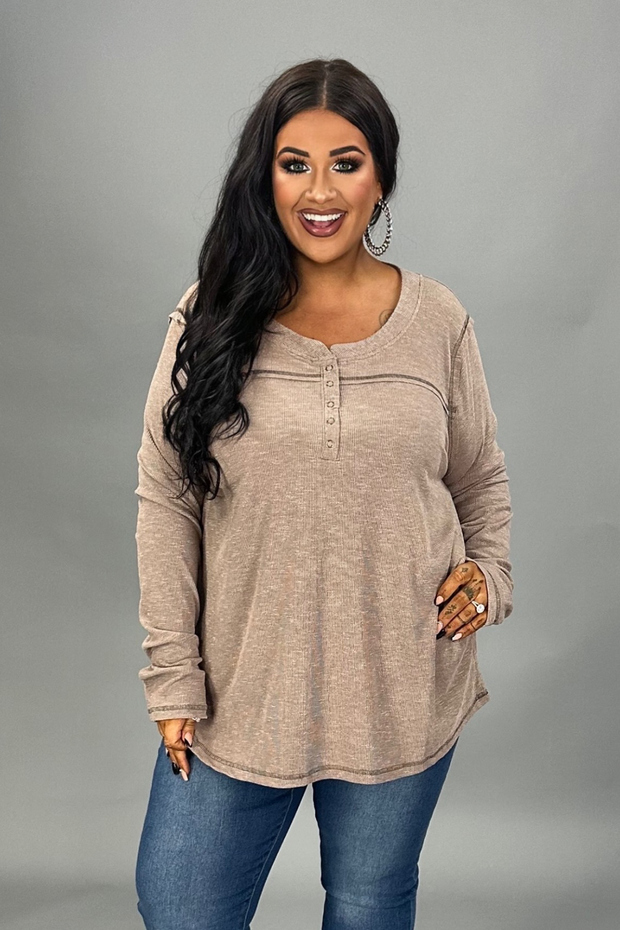 17 SLS {Hit The Ground Running} Ash Mocha Top w/Snaps PLUS SIZE 1X 2X 3X