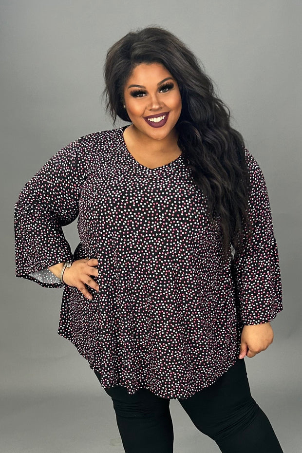 26 PQ {Easy To Believe} Black V-Neck Top w/Ivory/Fuchsia Dots EXTENDED PLUS SIZE 3X4X 5X