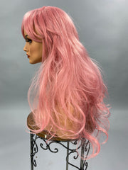 {Pixie} Pink Long Wig With Bangs