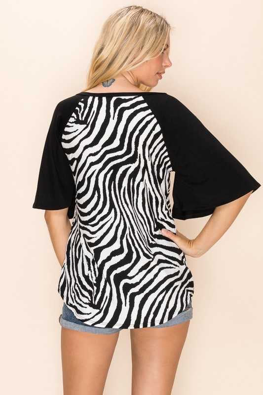 51 CP-A {Think Zebra} Zebra Print w Black Sleeves Plus Size XL 2X 3X