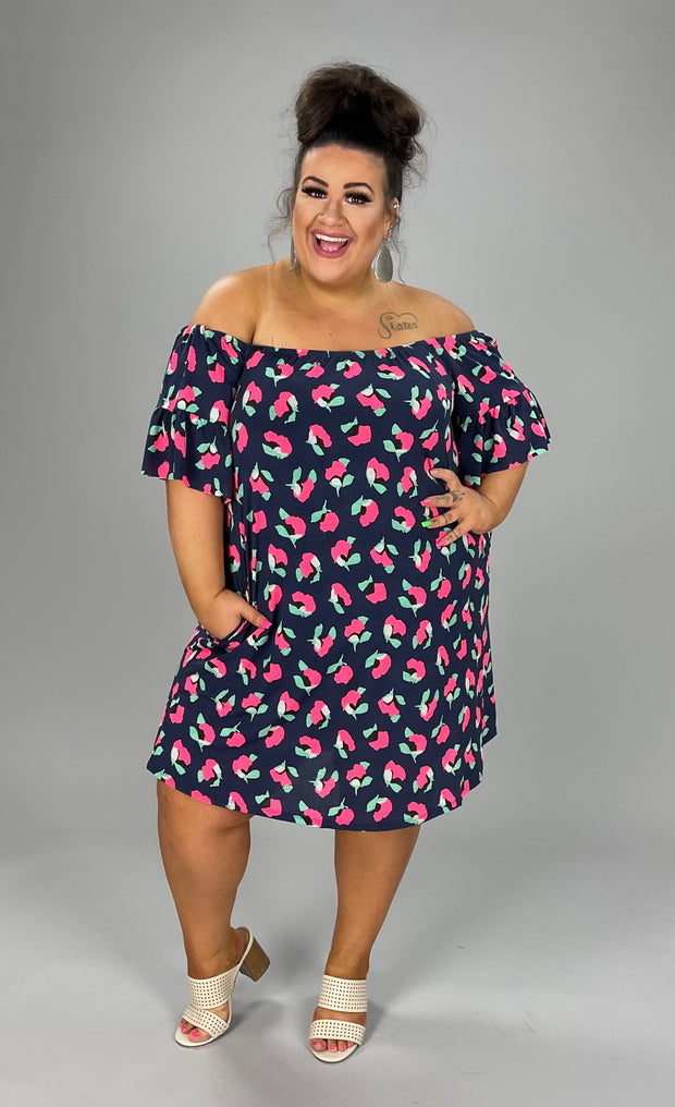 37 OS-A {Always On My Mind}  SALE! Navy Floral Off Shoulder Dress PLUS SIZE 1X 2X 3X