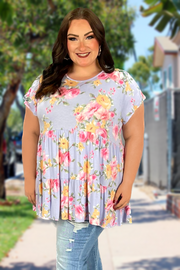 85 PSS-M {All Together Now} Lavender Floral Tiered Top PLUS SIZE 1X 2X 3X