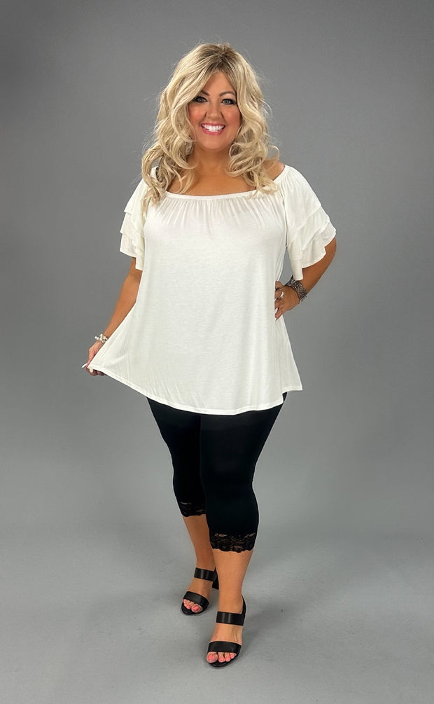 76 OS-C {Here For You} Ivory Off Shoulder Ruffle Sleeve Top PLUS SIZE 1X 2X 3X