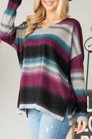 73 PLS-R {Love Me More} Plum Striped V-Neck Top SALE!!!   PLUS SIZE 1X 2X 3X