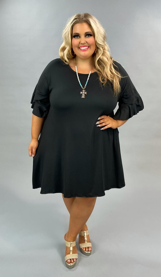 72 SSS-B {Living for Me} Black Dress W/Round Neck Plus Size 1X 2X 3X