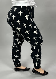LEG-13 {Glamorous Crosses} Cross Printed Black Leggings EXTENDED PLUS SIZE 3X/5X