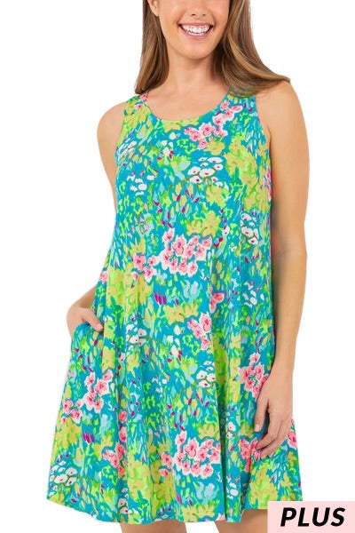 99 SV-B {Ready To Shine} Neon Green Floral Dress PLUS SIZE 1X 2X 3X