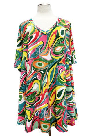 21 PSS {Ride The Line} Green/Yellow Swirl Print V-Neck Top EXTENDED PLUS SIZE 4X 5X 6X