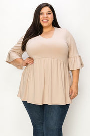 29 SQ  {Capture Simplicity} Lt. Taupe Babydoll V-Neck Top EXTENDED PLUS SIZE 3X 4X 5X