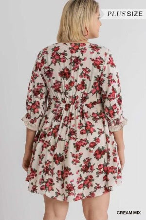 27 CP-D {Stop And Stare} "UMGEE" Creme Mix Floral Dress PLUS SIZE XL 1X 2X