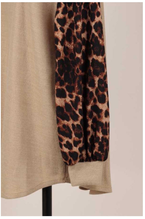 CP-G {Too Cute} SALE!! Beige Knit Top Brown Leopard Sleeve PLUS SIZE XL 2X 3X