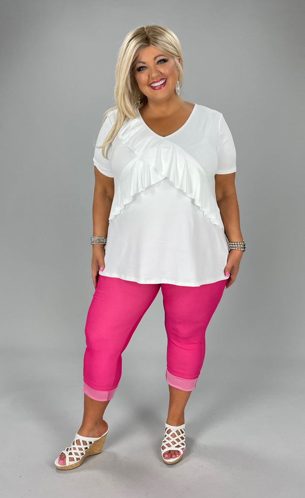 73 SSS-F {Ruffle Rules} Ivory Ruffle Front V-Neck Top PLUS SIZE XL 2X 3X