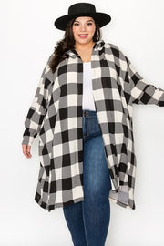 55 OT-G {Own The World} Ivory Plaid Hooded Cardigan EXTENDED PLUS SIZE 3X 4X 5X