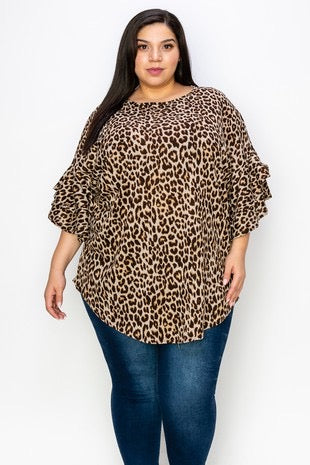 21 PSS-I {Steal You Away} Brown Leopard Print Tunic EXTENDED PLUS SIZE 3X 4X 5X