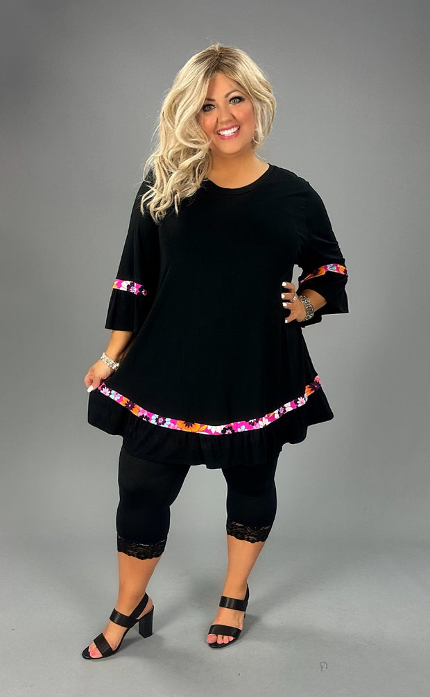 73 CP-C {Never Ending} BLACK Tunic SALE!! w/Floral Contrast CURVY BRAND!!! EXTENDED PLUS SIZE 4X 5X 6X
