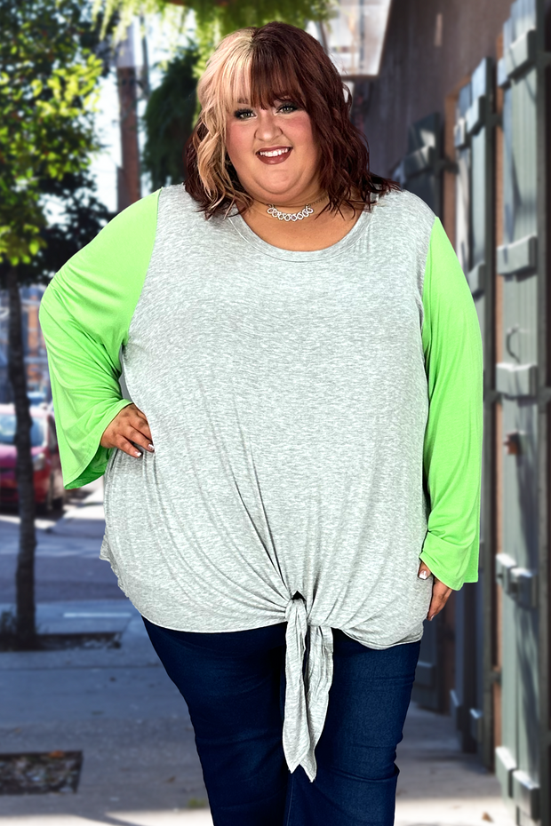 27 CP-Y {Things I Love} H. Grey/Lime Green Front Tie Top CURVY BRAND!!! PLUS SIZE 1X 2X 3X 4X 5X 6X
