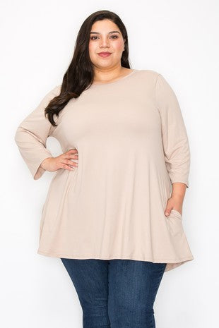 27 SQ {Thinking About Us} Taupe Tunic w/Pockets EXTENDED PLUS SIZE 3X 4X 5X