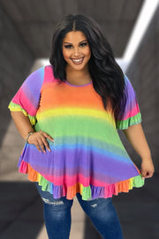 76 PSS {Rainbow Hour} Multi-Color Stripe Top PLUS SIZE 1X 2X 3X