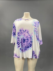 57 PQ-B {Love That Last} Purple Tie Dye Caged Neck Top PLUS SIZE XL 2X 3X 4X 5X 6X