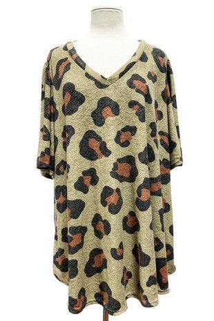 51 PSS {State Of Happiness} Taupe Lg.Leopard Print Top EXTENDED PLUS SIZE 3X 4X 5X