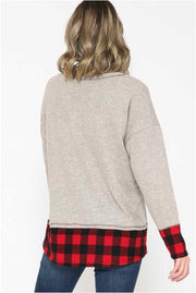22 CP-G {Clear Your Schedule} SALE!  Grey Red Plaid Contrast Top PLUS SIZE XL 2X 3X